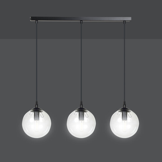 Emibig Emibig Billund elegante zwarte hanglamp triple met transparante bol 14 cm voor lamp E14 - Perfect voor een sfeervolle inrichting