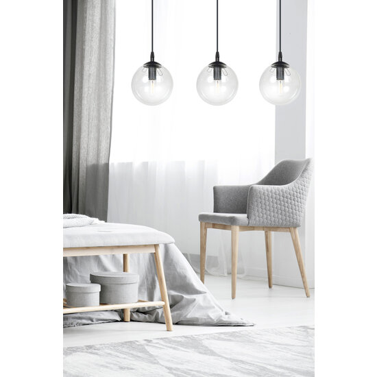 Billund élégante suspension noire triple avec ampoule transparente 14 cm pour lampe E14