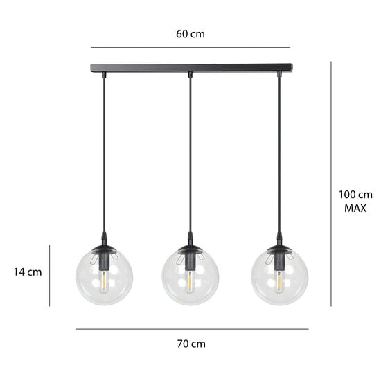 Emibig Emibig Billund elegant black hanging lamp triple with transparent bulb 14 cm for lamp E14 - Ideal for creating a cozy atmosphere
