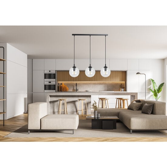 Emibig Emibig Billund elegant black hanging lamp triple with transparent bulb 14 cm for lamp E14 - Ideal for creating a cozy atmosphere