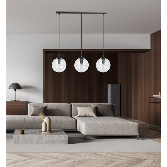 Billund elegante zwarte hanglamp triple met transparante bol 14 cm voor lamp E14