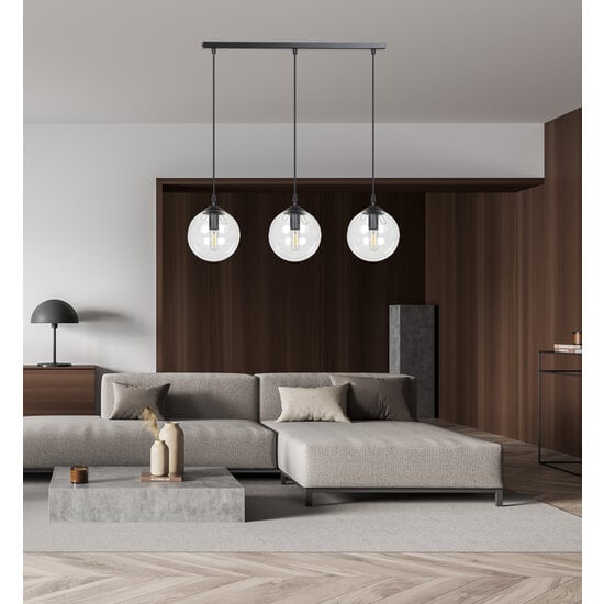 Emibig Emibig Billund elegant black hanging lamp triple with transparent bulb 14 cm for lamp E14 - Ideal for creating a cozy atmosphere