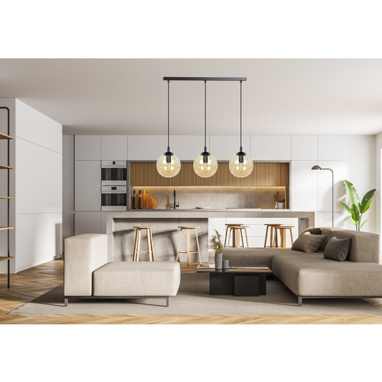 Emibig Emibig Billund 3 lampes sphère ambre 14 cm suspension avec hauteur réglable 3x E14 - Idéal pour créer une atmosphère chaleureuse dans n'importe quelle pièce