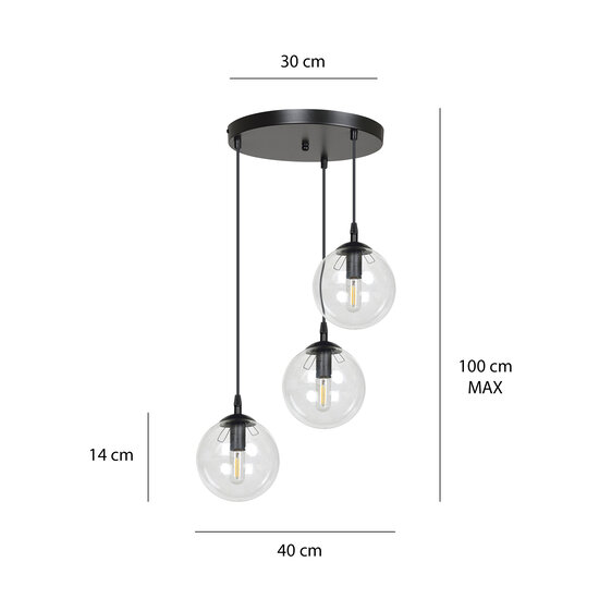 Emibig Emibig Kerteminde triple ronde transparante bollen 14 cm hanglamp E14 - Perfect voor sfeervolle verlichting in elke ruimte