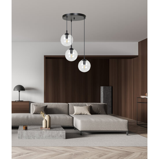 Kerteminde triple ronde transparante bollen 14 cm hanglamp E14