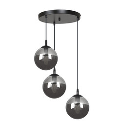 Kerteminde ronde élégante suspension noire triple pour lampe E14 fumée