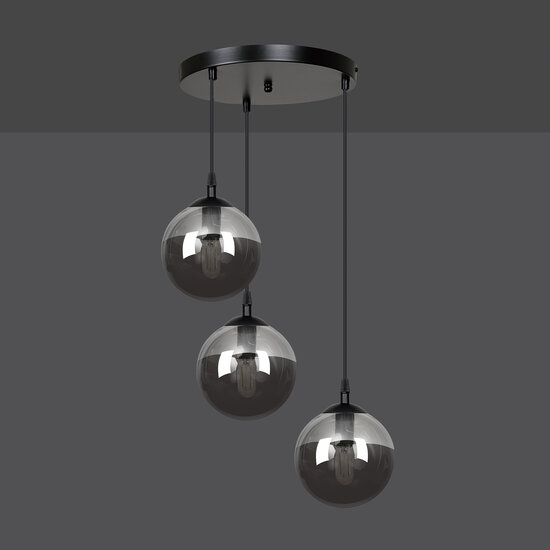 Kerteminde ronde elegante zwarte hanglamp triple voor lamp E14 gefumeerd