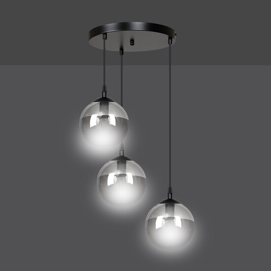 Emibig Emibig Kerteminde ronde elegante zwarte hanglamp triple voor lamp E14 gefumeerd - Perfecte verlichting voor elke ruimte