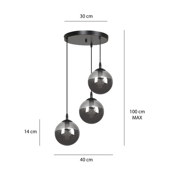 Emibig Emibig Kerteminde round elegant black hanging lamp triple for lamp E14 smoked - Ideal lighting for modern interiors