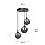 Kerteminde round elegant black hanging lamp triple for lamp E14 smoked