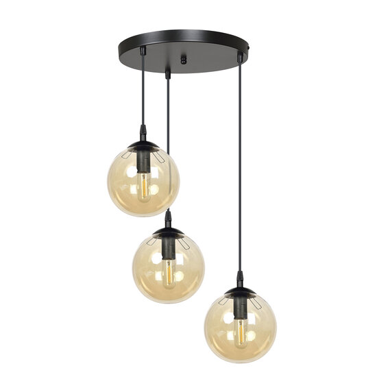Emibig Emibig Kerteminde 3 lampes sphère ambre 14 cm suspension ronde avec hauteur réglable 3x E14 - Idéal pour créer une ambiance chaleureuse dans n'importe quel espace