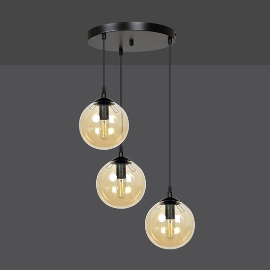 Emibig Emibig Kerteminde 3-flammige Bernsteinkugel 14 cm Hängeleuchte rund mit verstellbarer Höhe 3x E14 - Ideal für eine warme Atmosphäre in jedem Raum