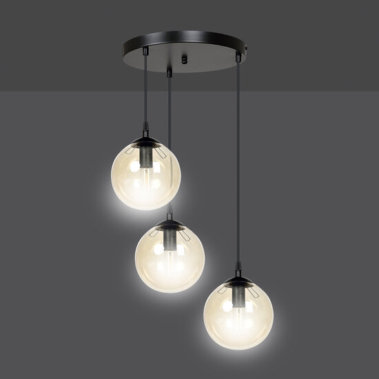 Emibig Emibig Kerteminde 3 lámparas esfera ámbar 14 cm lámpara colgante redonda con altura ajustable 3x E14 - Ideal para crear un ambiente cálido en cualquier espacio