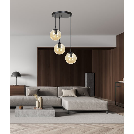 Kerteminde 3 lámparas esfera ámbar 14 cm lámpara colgante redonda regulable en altura 3x E14