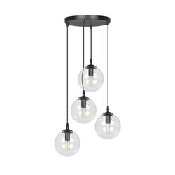 Lampe suspendue Kerteminde 4 ampoules noires 14 cm avec verre transparent