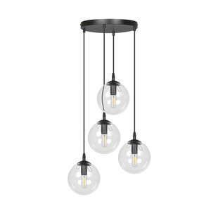 Kerteminde 4 pendel zwarte bollen 14 cm hanglamp met transparant glas