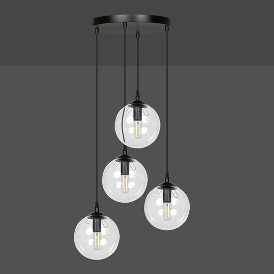 Emibig Emibig Kerteminde 4 suspension boules noires 14 cm lampe avec verre transparent - Éclairage parfait pour les intérieurs modernes