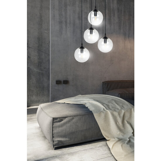 Emibig Emibig Kerteminde 4 suspension boules noires 14 cm lampe avec verre transparent - Éclairage parfait pour les intérieurs modernes