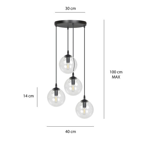 Emibig Emibig Kerteminde 4 pendant black bulbs 14 cm hanging lamp with transparent glass - Ideal lighting for modern interiors