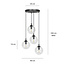 Lampe suspendue Kerteminde 4 ampoules noires 14 cm avec verre transparent