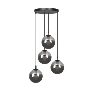 Kerteminde 4 pendels elegante zwarte hanglamp met gerookte bollen 14 cm voor lamp E14