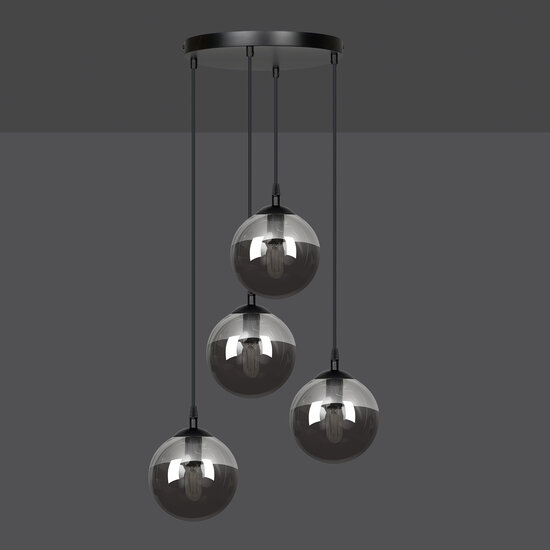 Kerteminde 4 colgantes elegante lámpara colgante negra con bombillas ahumadas 14 cm para lámpara E14