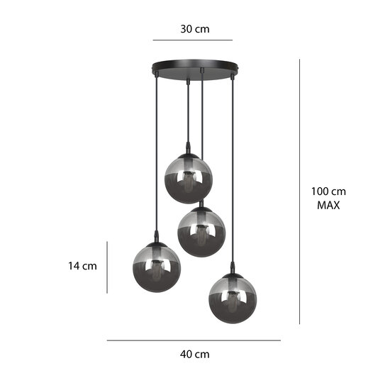 Emibig Emibig Kerteminde 4 Anhänger elegante schwarze Hängelampe mit geräucherten Glühbirnen 14 cm für Lampe E14 - Ideal für eine gemütliche Atmosphäre