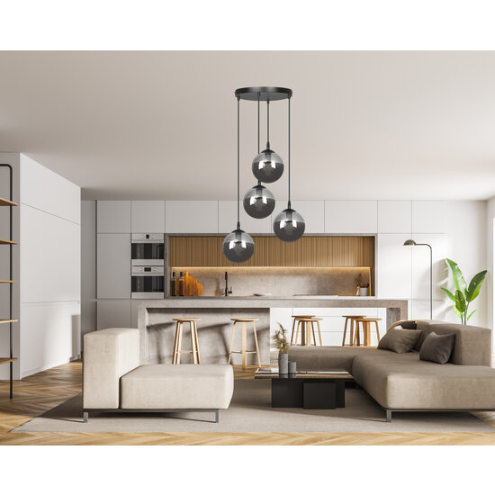 Kerteminde 4 Anhänger elegante schwarze Hängelampe mit geräucherten Glühbirnen 14 cm für Lampe E14