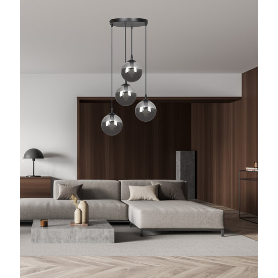 Kerteminde 4 Anhänger elegante schwarze Hängelampe mit geräucherten Glühbirnen 14 cm für Lampe E14