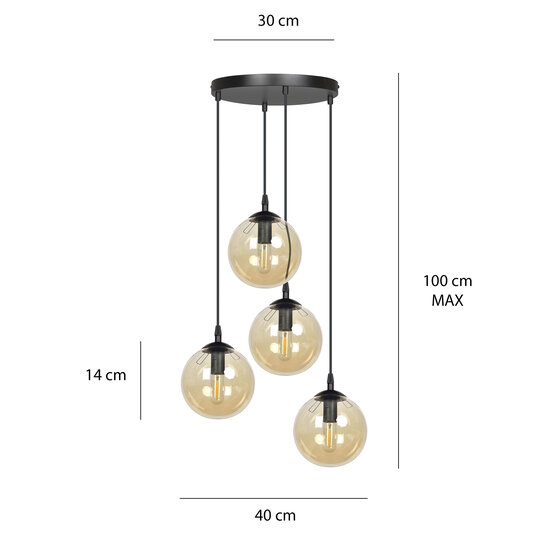 Emibig Emibig Kerteminde 4 lampes sphère ambre 14 cm lampe suspendue ronde avec hauteur réglable 4x E14 - Créez une atmosphère chaleureuse dans votre intérieur