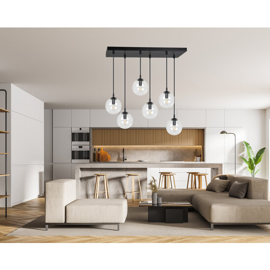 Glostrup vallende bollen voor eettafel transparant 14 cm met E14 lampen