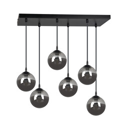 Glostrup zwarte 6 lamp hanglamp met gerookt glas voor E14 lampen