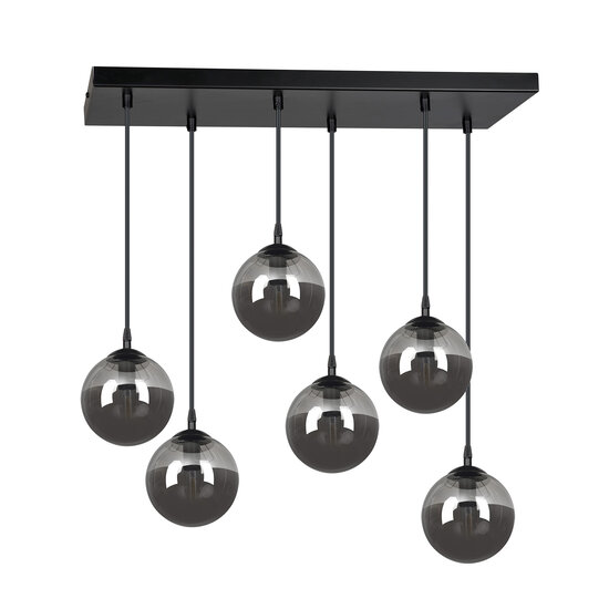Lámpara colgante Glostrup de 6 lámparas negra con cristal ahumado para lámparas E14