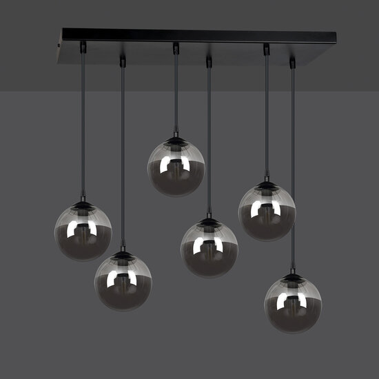 Glostrup black 6 lamp hanging lamp with smoked glass for E14 lamps