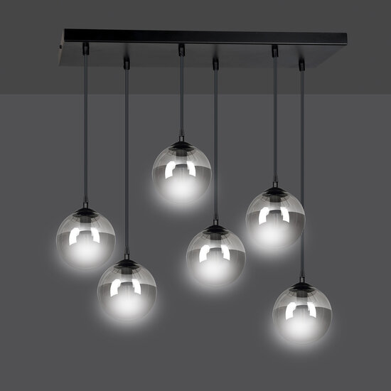 Lámpara colgante Glostrup de 6 lámparas negra con cristal ahumado para lámparas E14