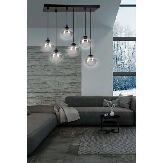 Glostrup black 6 lamp hanging lamp with smoked glass for E14 lamps