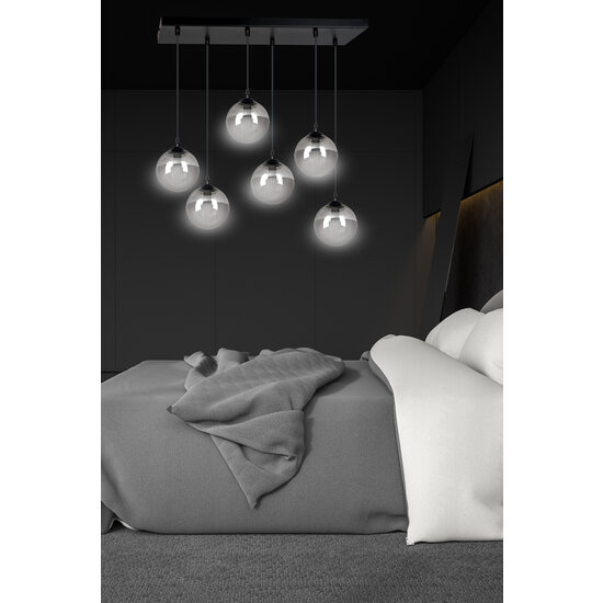 Glostrup black 6 lamp hanging lamp with smoked glass for E14 lamps