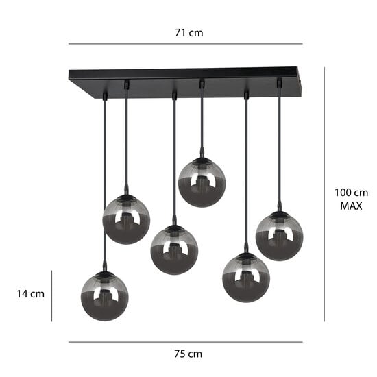 Emibig Emibig Glostrup black 6 lamp hanging lamp with smoked glass for E14 lamps - Ideal for modern interiors
