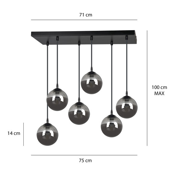 Emibig Emibig Glostrup lámpara colgante negra de 6 luces con vidrio ahumado para lámparas E14 - Ideal para interiores modernos