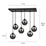 Glostrup black 6 lamp hanging lamp with smoked glass for E14 lamps