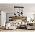 Glostrup black 6 lamp hanging lamp with smoked glass for E14 lamps