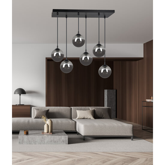Glostrup black 6 lamp hanging lamp with smoked glass for E14 lamps