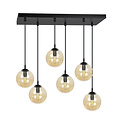 Glostrup breite schwarze Hängelampe mit 6 Lampen und bernsteinfarbenem Glas für E14-Lampen