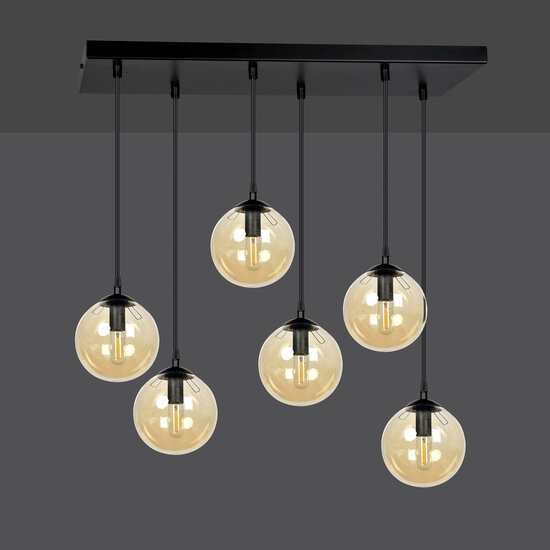Emibig Emibig Glostrup amplia lámpara colgante negra de 6 luces con vidrio ámbar para lámparas E14 - Crea un ambiente cálido en tu hogar