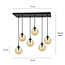 Glostrup wide black 6 lamp hanging lamp with amber colored glass for E14 lamps