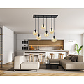 Lampe suspendue Glostrup large noire à 6 lampes avec verre de couleur ambre pour lampes E14
