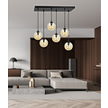 Lampe suspendue Glostrup large noire à 6 lampes avec verre de couleur ambre pour lampes E14