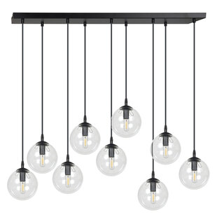 Glostrup 9 falling balls of 14 cm for above the table, transparent with E14 lamps