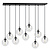 Glostrup 9 falling balls of 14 cm for above the table, transparent with E14 lamps