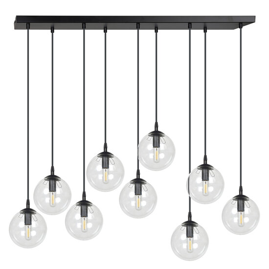 Glostrup 9 fallende Kugeln von 14 cm für über dem Tisch, transparent mit E14-Lampen